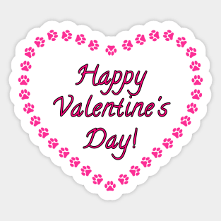 Happy Valentines Day Pink Heart Paw Print Sticker